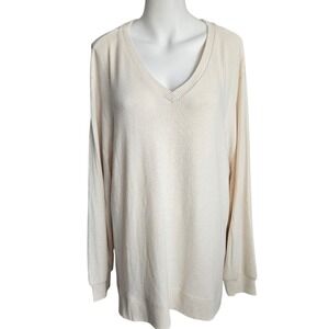 Anthropologie Saturday Sunday Tunic Sweater Cream‎ V-neck Size Medium